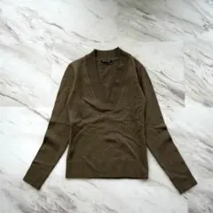vintage ヴィンテージ Vネックセーター　短丈　細身　ダークグリーン