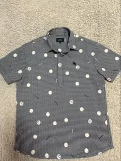 パーリーゲイツ 半袖ポロシャツネイビー×白 千鳥格子×ドット メンズ 5 (L)