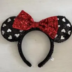 ディズニー ミニー カチューシャ 赤リボン スパンコール ハート耳