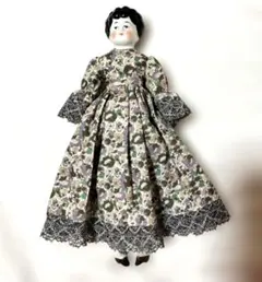 黒髪 チャイナヘッドドール アンティーク人形 ビスクドール 洋服付き