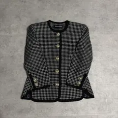 高級感 ツイード調 ジャケット 9分丈 金ボタン 大人カジュアル レトロ