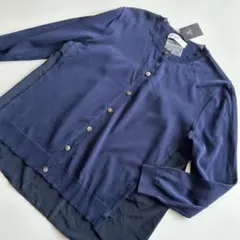 未使用●BEAUTY&YOUTH カーディガン 異素材 ネイビー 綿混●Ｆ