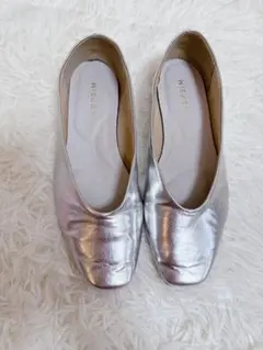 LEPSIM♡美品♡スクエアトゥフラット Uカット パンプス♡メタリックシルバー