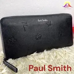 【美品✨】ポールスミスラウンドジップ長財布メンズ型押しデザインサフィアーノレザー