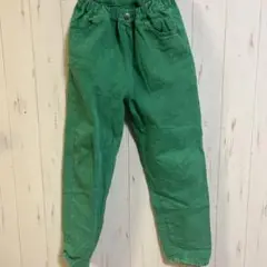 緑色デニムパンツ ゴムウエスト 前ポケット付き
