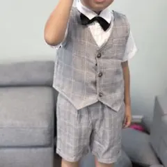 キッズ タキシード　110〜120cm グレー　チェック　男の子　フォーマル