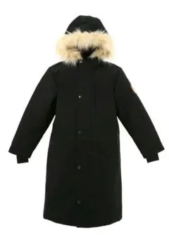 新品　ファー付きロングダウン風コート ブラック　撥水