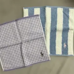 新品ポロラルフローレンミニタオルハンカチ2枚パープルギンガムブルーストライプ