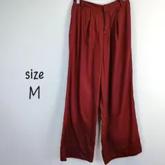 コットン ワイドパンツ レッド ウエストゴム M