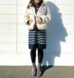 ユニクロ woman スムースコットン ボーダーニットワンピース 長袖 ネイビー