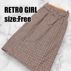 【レトロガール】ベルト付きナロースカート ロング丈 タイトスカート 千鳥柄 美品