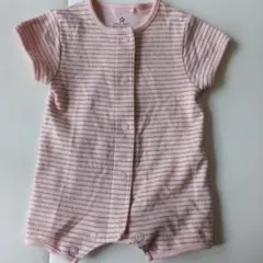 50-60cm ピンク ストライプ 半袖ロンパース