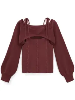【GRL】メロウリボンキャミソールxクロップド丈トップスニットアンサンブル
