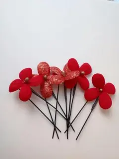 赤い花の髪飾り 5本セット