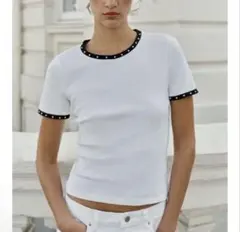 【新品未使用】ZARA コントラストパールTシャツ