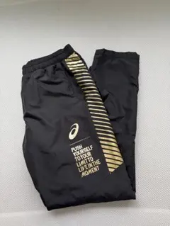 ASICS ジャージパンツ 黒 ストライプデザイン