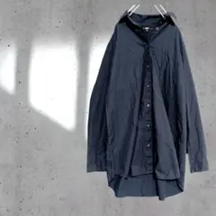 ユニクロ　長袖シャツ　エクストラファインコットンロングシャツ　ネイビー　L　綿