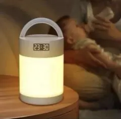 時計付き ナイトライト 充電式 LED 授乳ライト タッチ調光 間接照明 防災