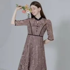 Leja 花柄刺繍 チュール ワンピース ドレス S パープル 結婚式 二次会