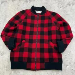 USA製　80s　バッファローチェック　中綿　ウールジャケット　古着　赤黒　L
