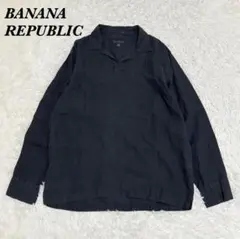 BANANA REPUBLIC スキッパー 長袖シャツ L ブラック リネン