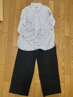 無印良品 2点セット Mリネンシャツ＆黒ワイドパンツ S