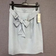 リボン付きベルト タイトスカート 38 M ライトブルー