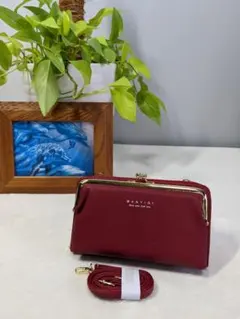 新品　小物入れ　財布　ポーチ　ショルダー　がま口　赤色