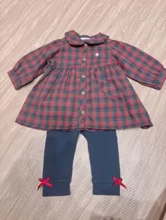 POLO Baby赤と紺のチェックワンピースとパンツセット 80cm