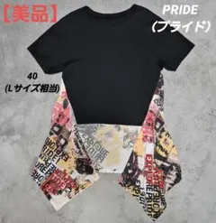 【美品】PRIDE（プライド）裾アシンメトリー Tシャツ マルチカラー柄のサムネイル
