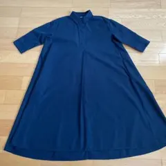 ユニクロ エクストラファインコットンAラインワンピース（7分袖）S 紺