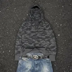 00s【archive】Camo Zip Up Hoodie L Y2K