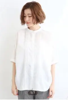 #グローブ#ホワイト# ピンタック #半袖 #ブラウス#Lサイズのサムネイル