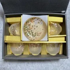 【川村硝子工芸】尾形光琳作 光琳絵 冷茶グラス 硝子絵皿フォーク 5客セット