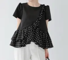 【Fit more】ドットカーブフリルトップス