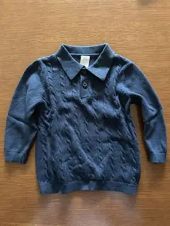H&M ダークブルー ケーブル編みポロセーター 74cm