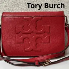 【極美品】トリーバーチ　2way ショルダーバッグ　ビッグロゴ　レザー　レッド
