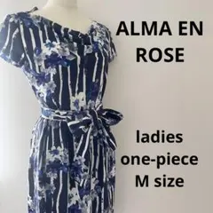 美品 ALMA EN ROSE レディース ワンピース M 花 ネイビー 407