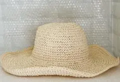 美品 titifleur 麦わら帽子 ストロー製広つばハット ベージュ 夏