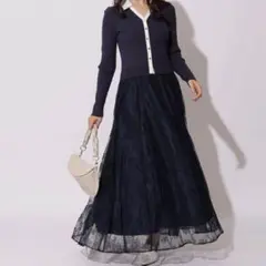 Apuweiser-riche シャツ衿レースドッキングワンピース