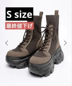 PAGEBOY レースアップソックスブーツ 厚底 ブーツ ダークブラウン