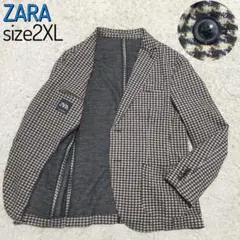 【極美品】ザラZARA・ジャケット・ストレッチ・ブラウンベージュ千鳥格子・2XL