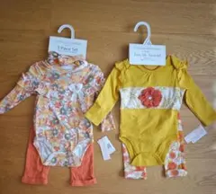 花柄ロンパース3点セット 60～70 ヘアバンド ズボン ヘアバンド 付き