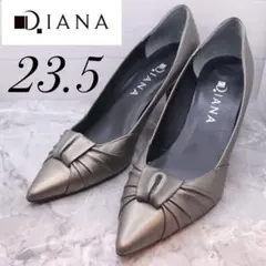 【131】DIANA ダイアナ　グレー メタリック　リボン パンプス 23.5