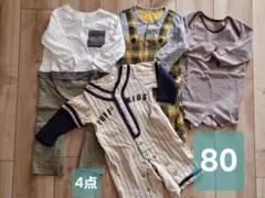 80cm長袖ロンパース4点セット 野球ユニフォーム