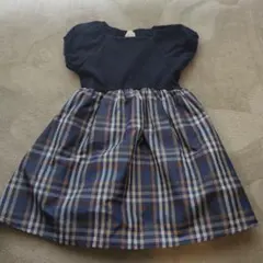 ネイビー チェック柄 半袖ワンピース