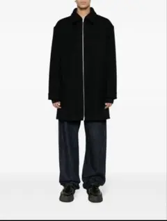 ジルサンダー/JILSANDERレザー切り替えハイネックウールハーフコート