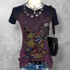 Ed Hardy平成ギャルラインストーンスカルTシャツY2K黒紫グラデ超レア派手のサムネイル
