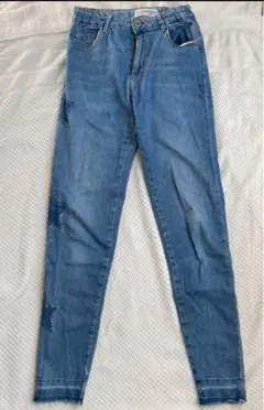 ZARA ラインストーン　ストレッチデニムパンツ
