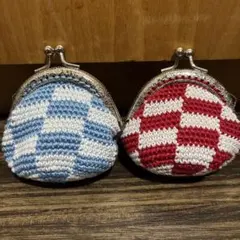 格子柄ぷっくり可愛いがま口財布セット